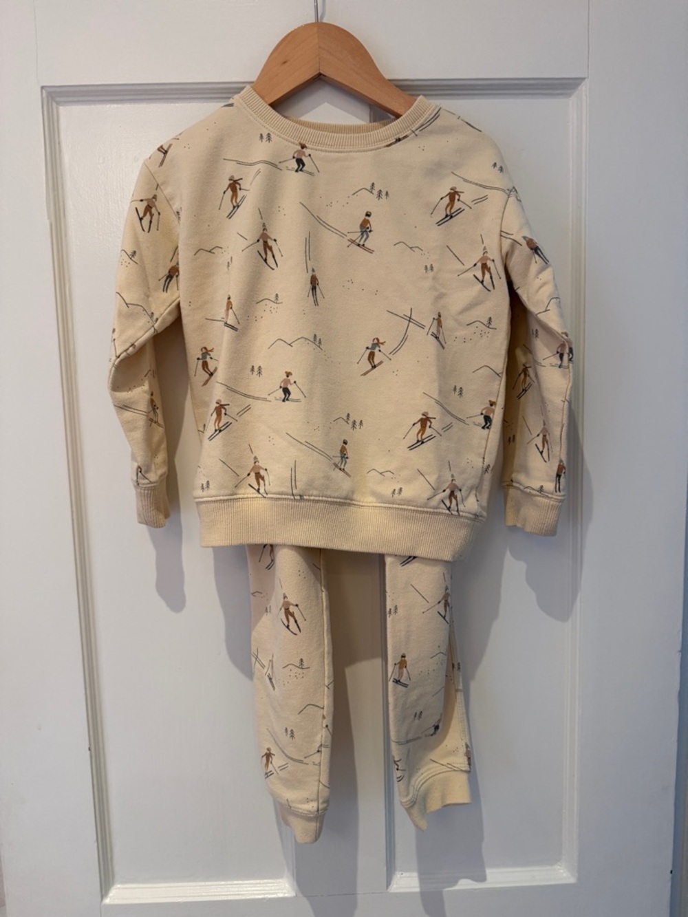 Kids Cream Ski Print Matching Set - Cozy Crewneck & Joggers